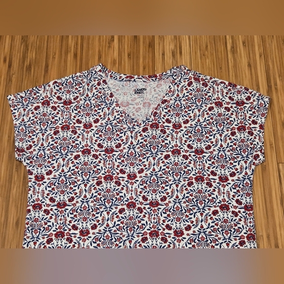 NWOT Lands End Floral Print V-Neck Top - Picture 5 of 9